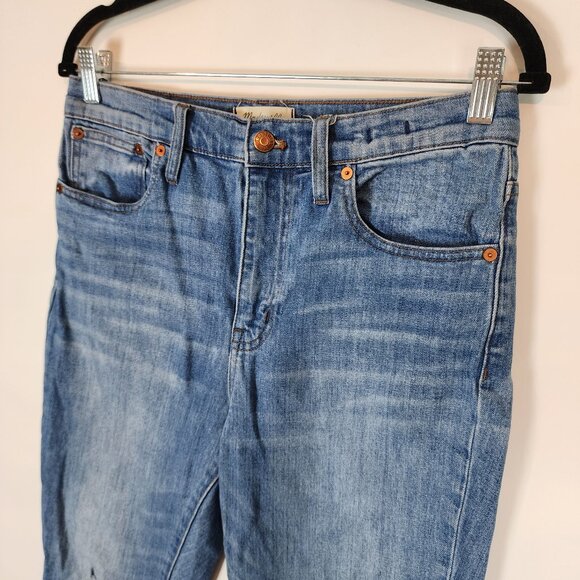 Madewell The High Rise Slim Crop Boyjean Distressed Denim Raw Hem Jeans sz 28 - Picture 4 of 11